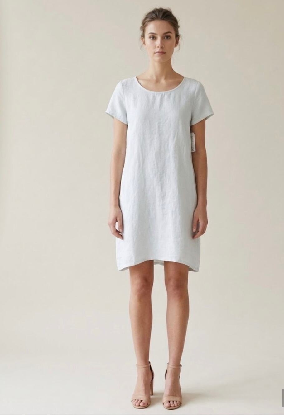 CP Shades White 100% Linen Short Sleeve Minimalist Casual Tunic Dress Size XS